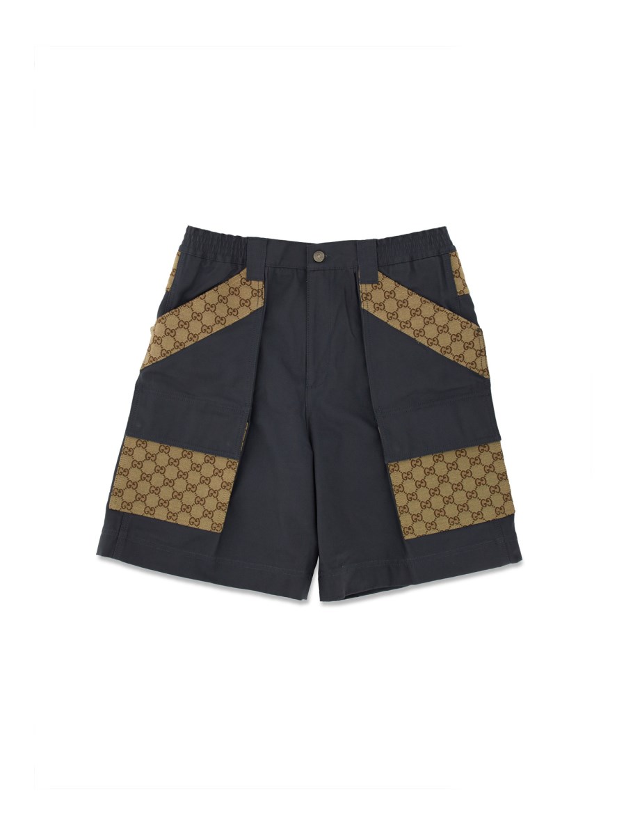 GUCCI - COTTON FABRIC BERMUDA SHORTS WITH GG INSERTS - Eleonora