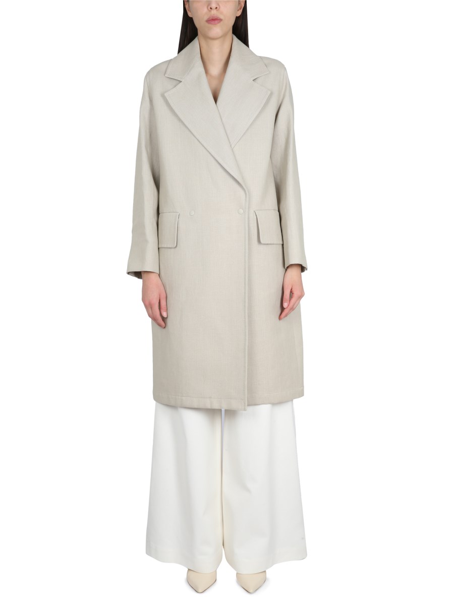 Double-breasted Coat - Light beige melange - Ladies