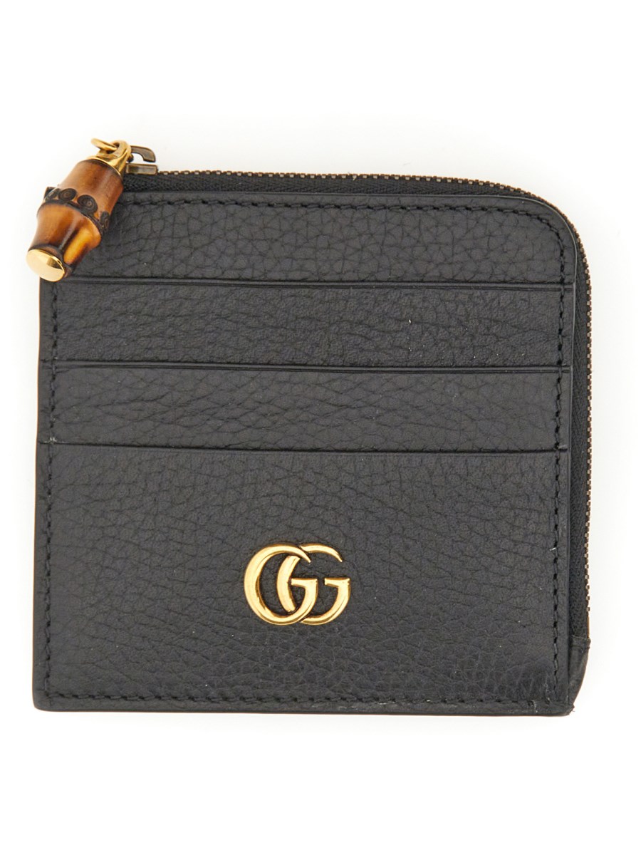 GUCCI - CARD HOLDER WITH DOUBLE G AND BAMBOO LEATHER