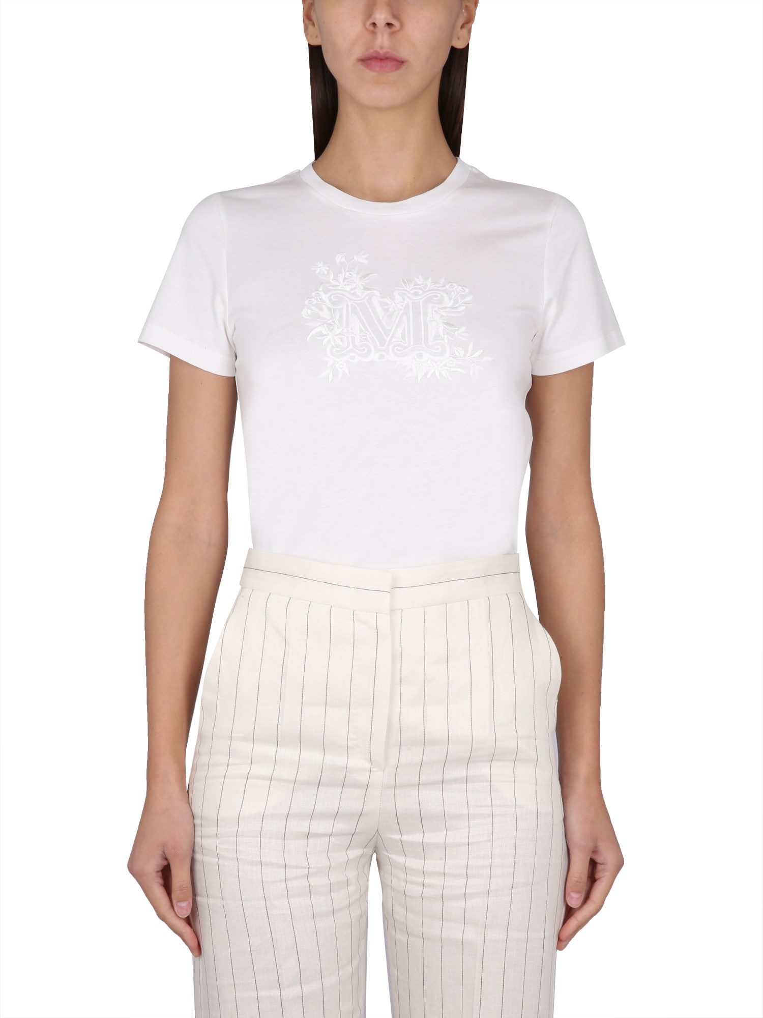 Shop Max Mara T-shirt With Logo Embroidery In White