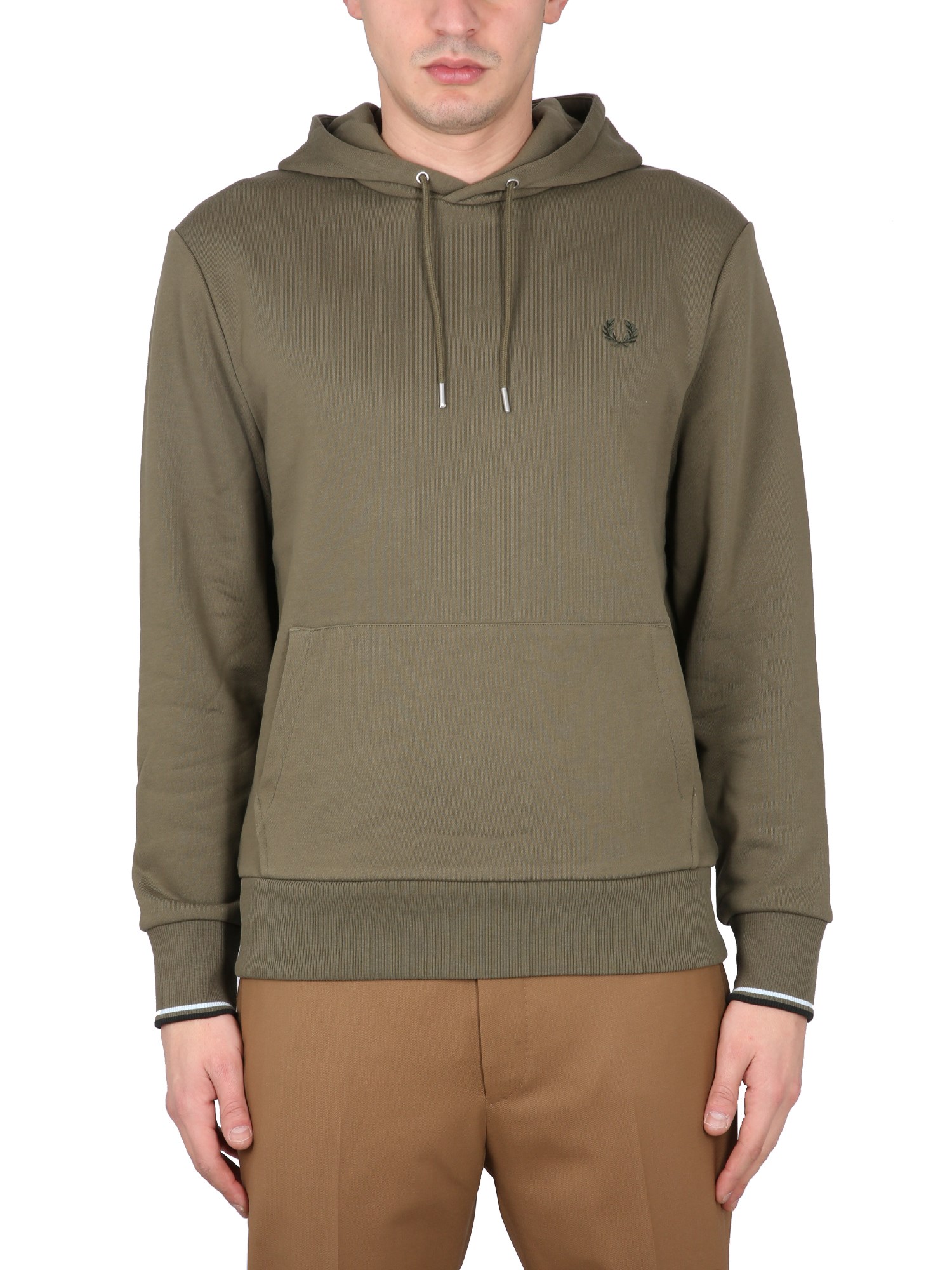 Shop Fred Perry Sweatshirt With Logo Embroidery In Military Green