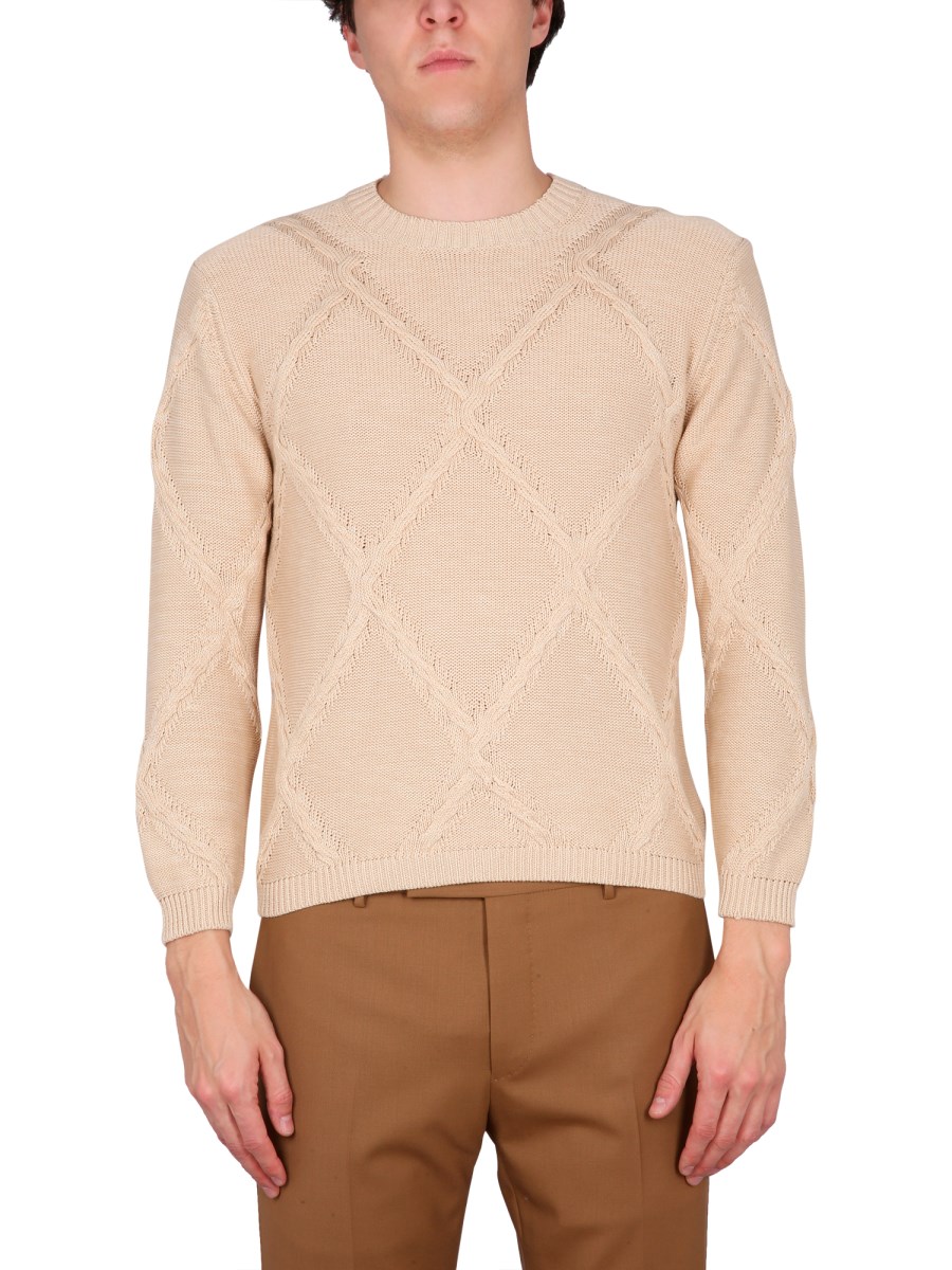 BALLANTYNE - COTTON CABLE STITCH CREW NECK SWEATER - Eleonora Bonucci