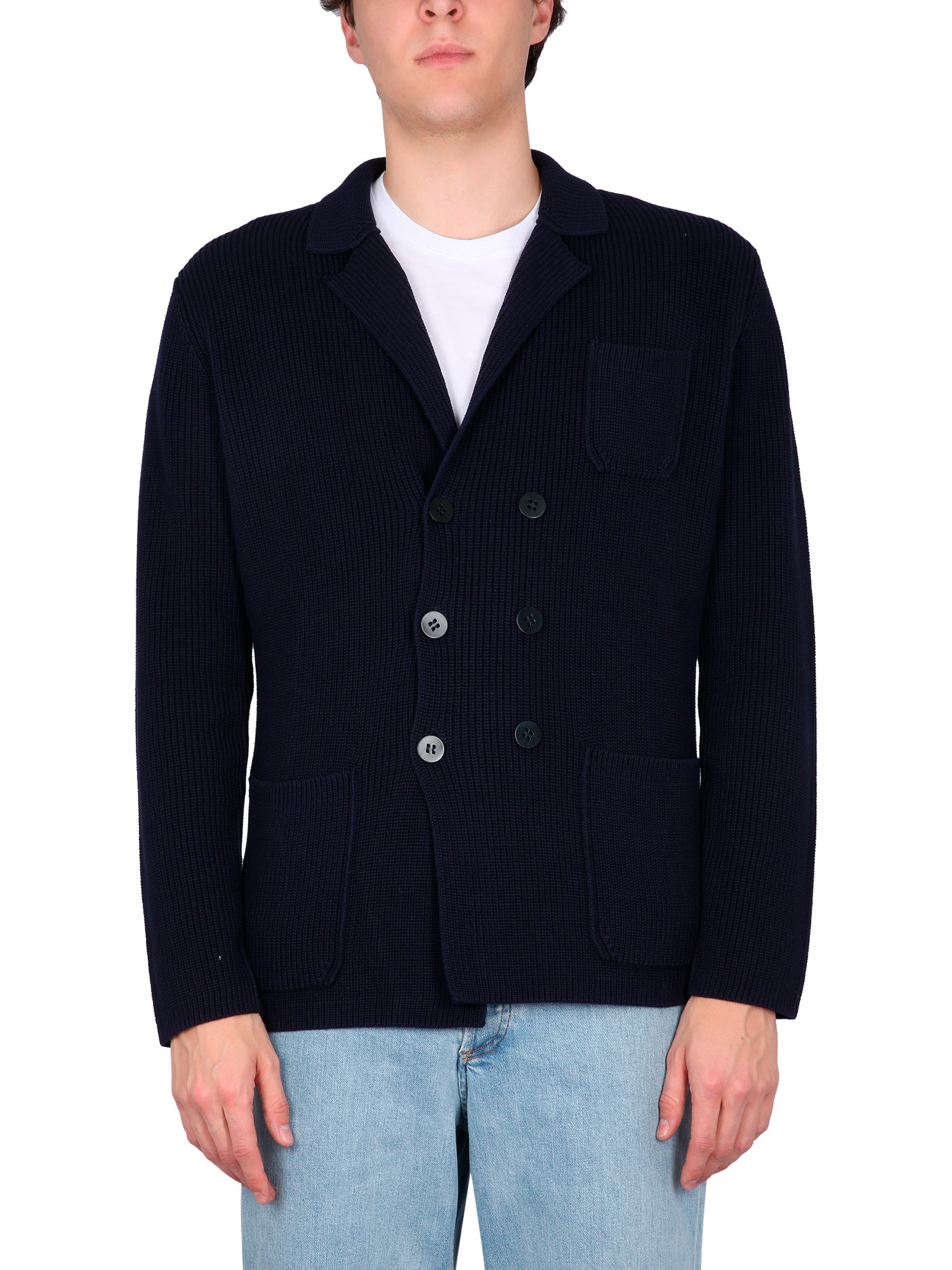 Shop Ballantyne Double-breasted Cardigan Jacket In Blue