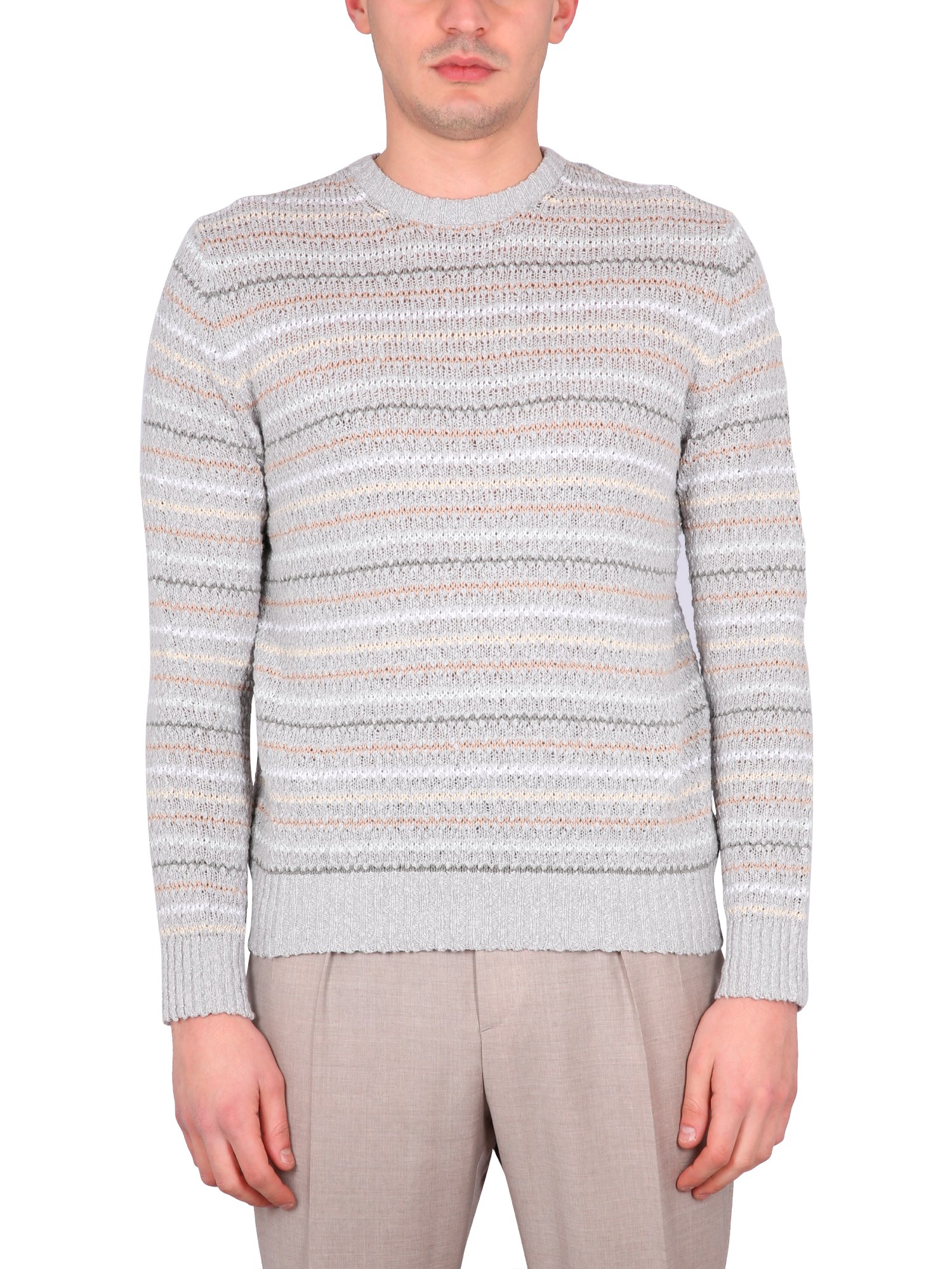 Shop Ballantyne Cotton Crew Neck Sweater In Grey