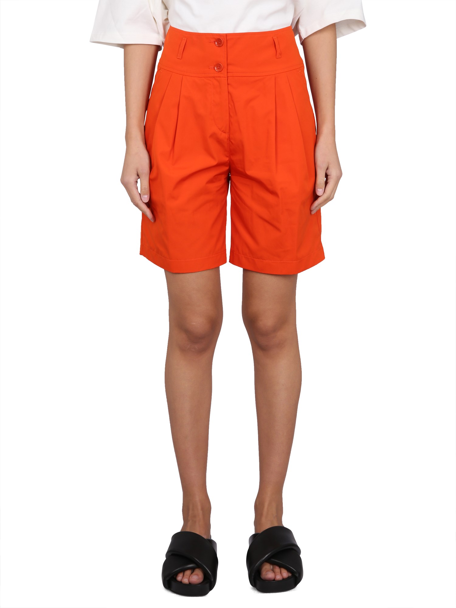 Aspesi High-waisted Cotton Poplin Shorts In Orange