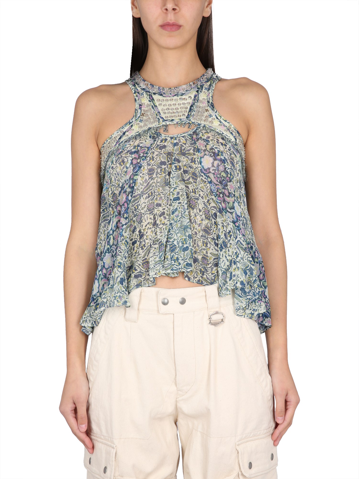 Isabel Marant Onyle Printed Silk Chiffon Top In Blue