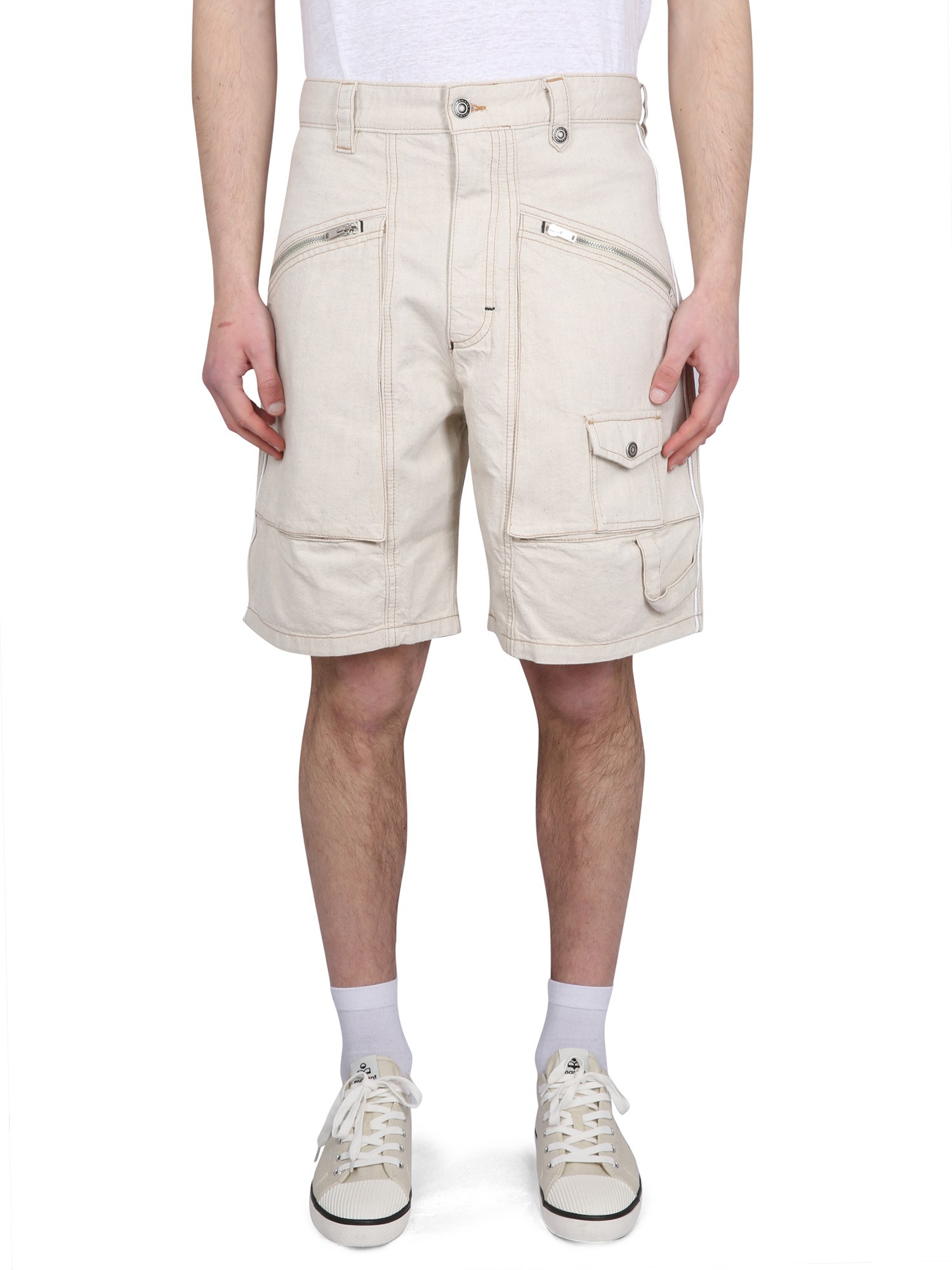Isabel Marant Denim Shorts With Pockets And Belt Loops In Powder