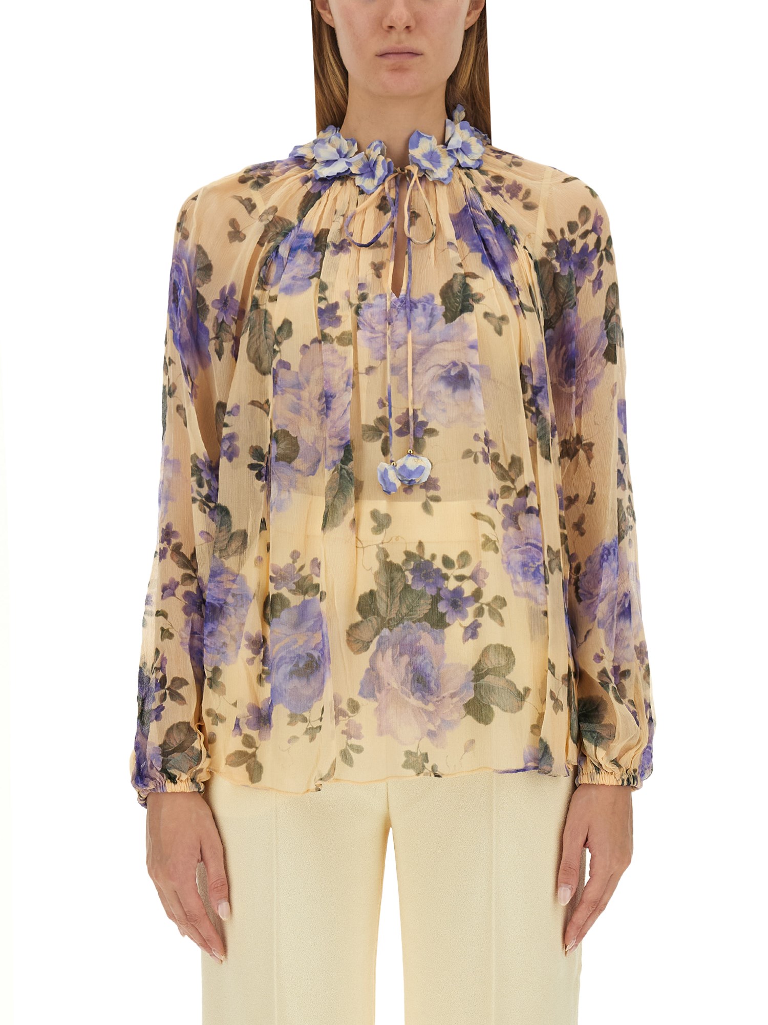 Shop Zimmermann Blouse With Floral Print In Multicolour