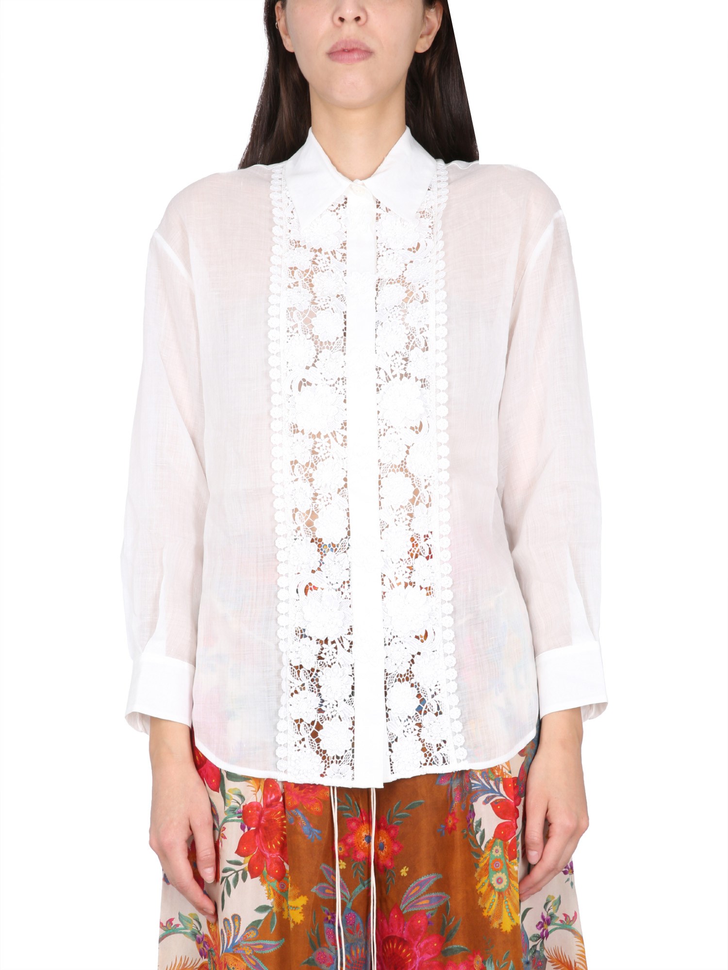 Zimmermann Raie Lace Flower Button-up Shirt In Ivory