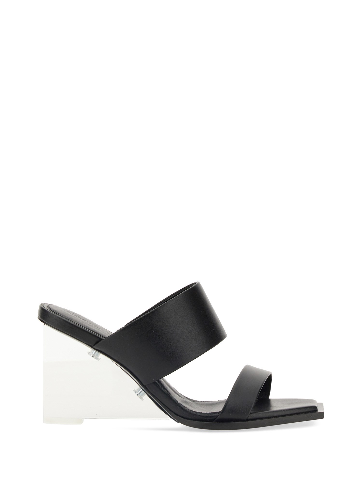 Alexander Mcqueen Black Wedge With Double Strap And Trasparent Plexiglass Heel In Smooth Leather Wom In Black