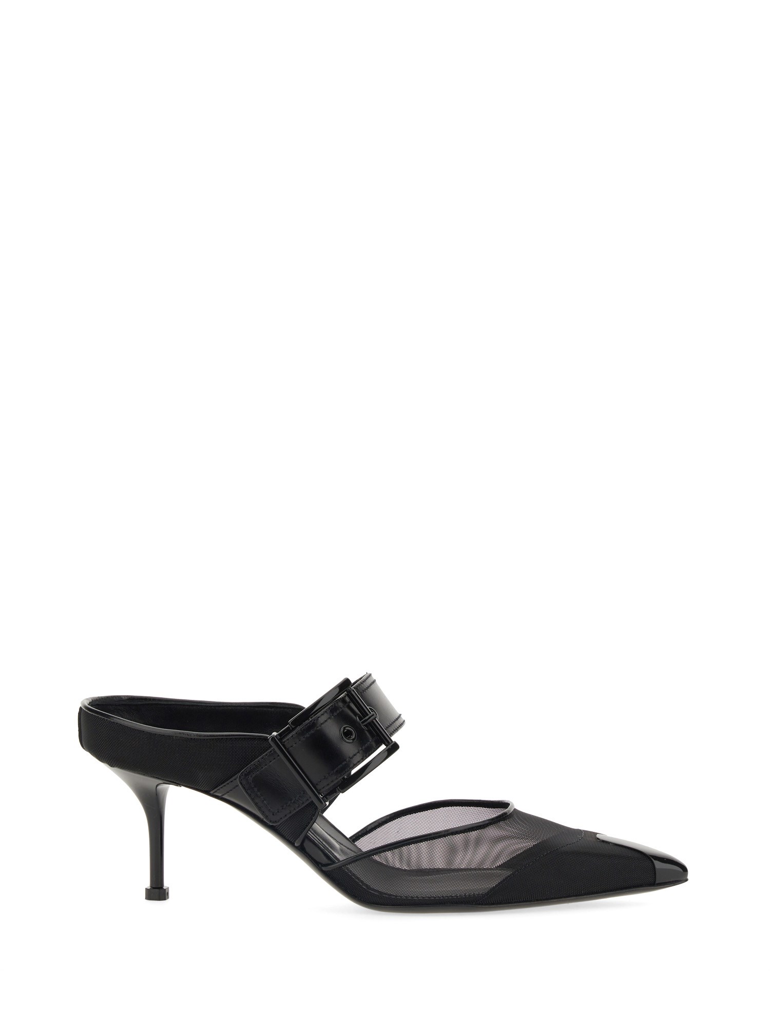 Alexander Mcqueen Mesh And Leather Mules In Black