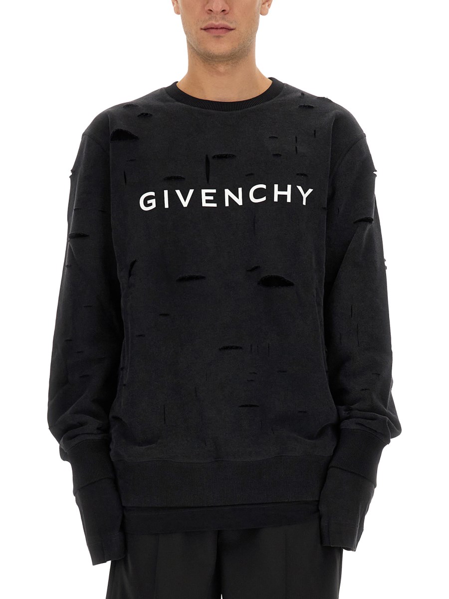 GIVENCHY FELPA IN COTONE EFFETTO STRAPPATO CON LOGO