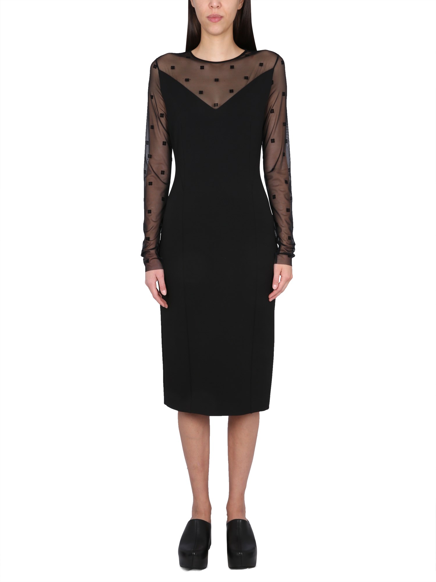 Givenchy Bi-material Dress With 4g Motif In Black