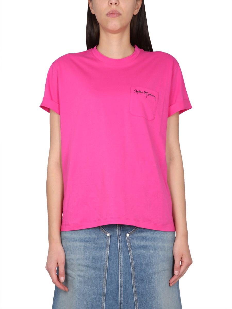 STELLA McCARTNEY T-SHIRT IN JERSEY DI COTONE CON RICAMO LOGO