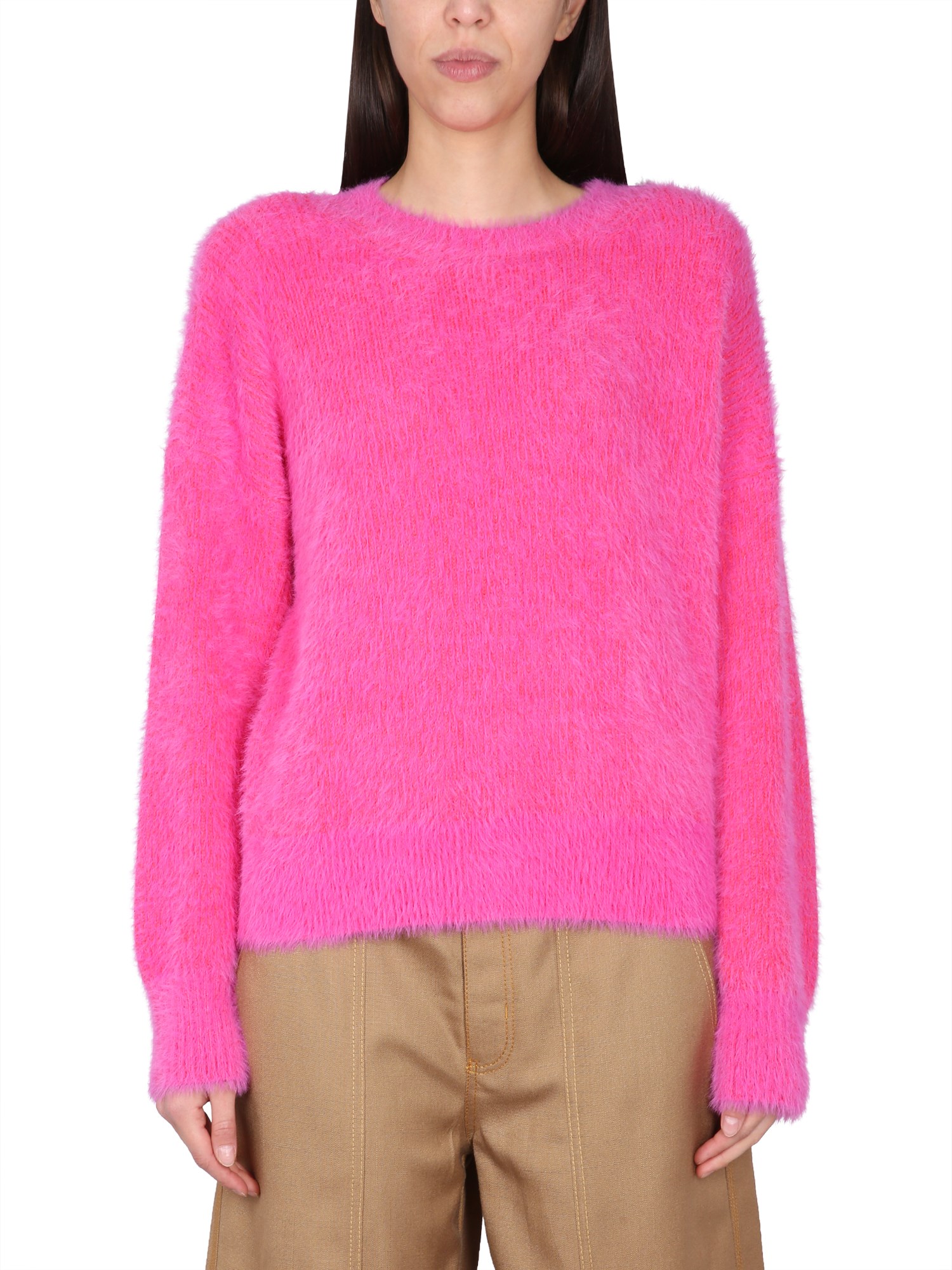 Stella Mccartney Long-sleeved Textured Jumper In Fuchsia