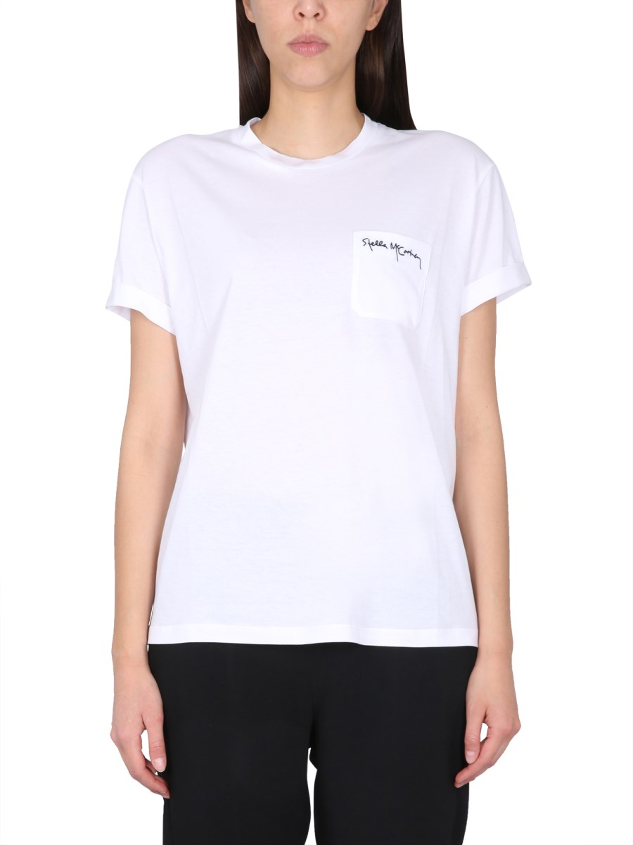 STELLA McCARTNEY T-SHIRT IN JERSEY DI COTONE CON RICAMO LOGO