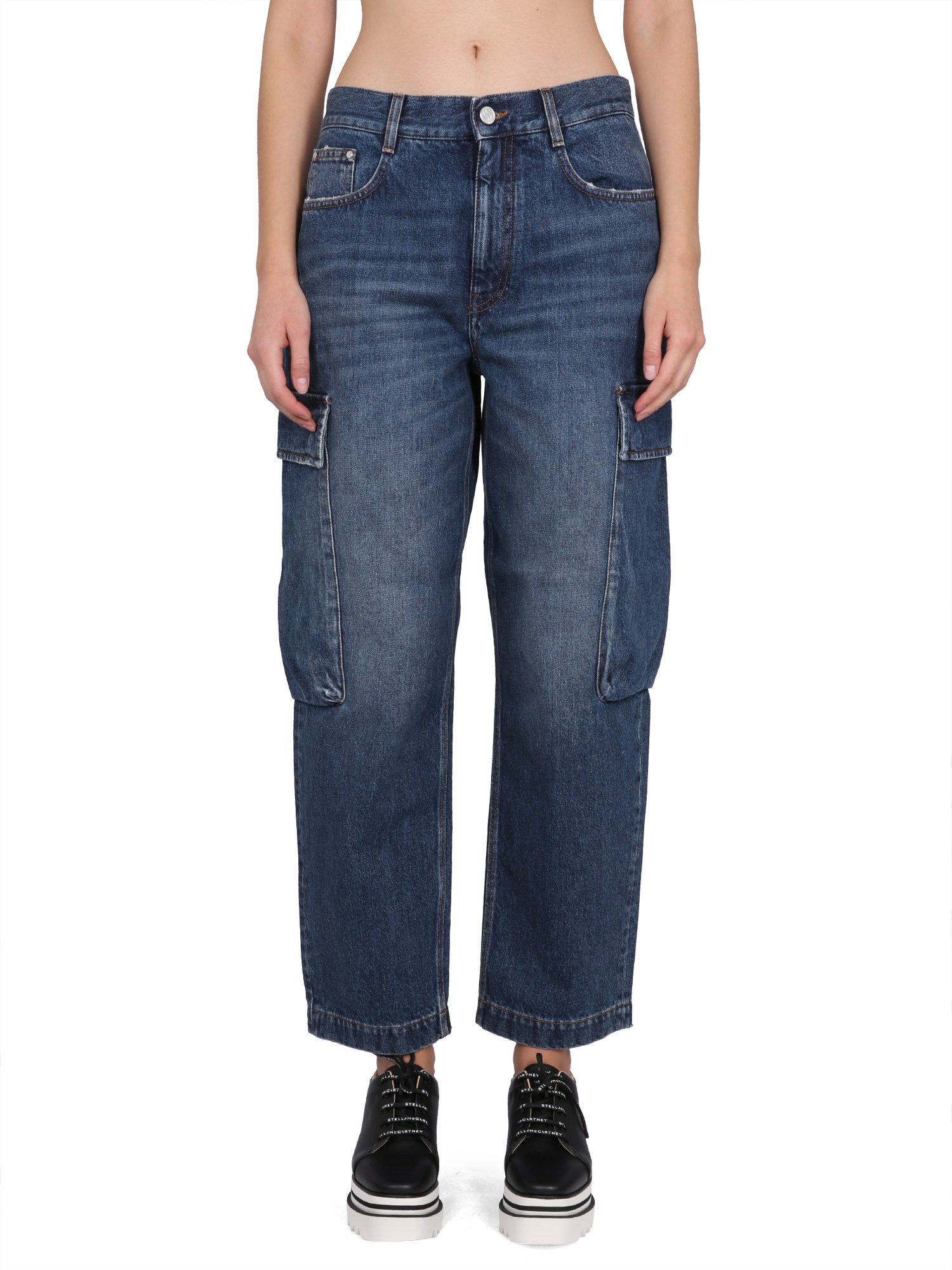 Stella Mccartney Cargo Jeans With Button Closure For Women In Blue