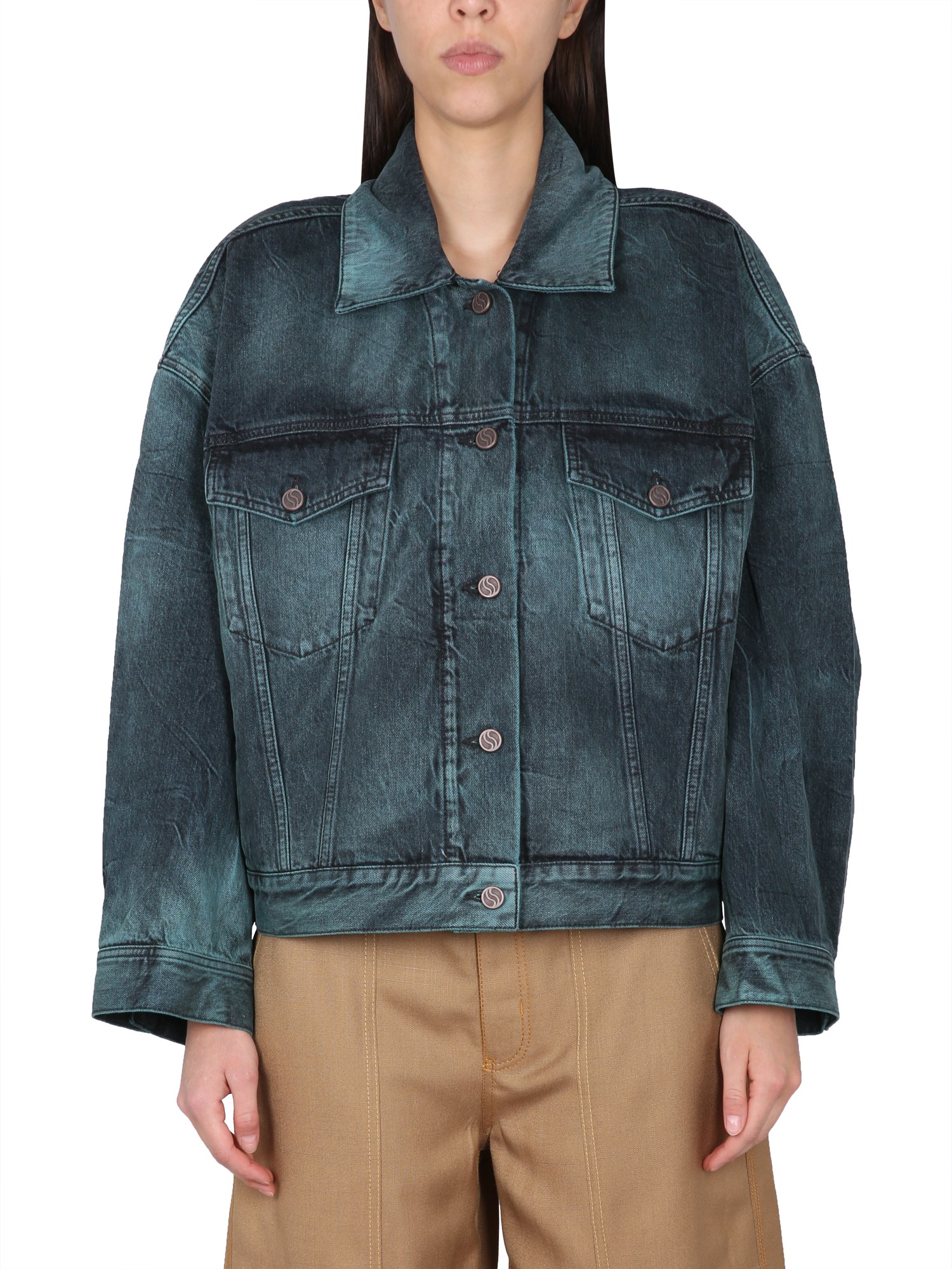 Stella Mccartney Tie Dye Oversize Denim Jacket Aquamarine Tie Dye Denim In Blue