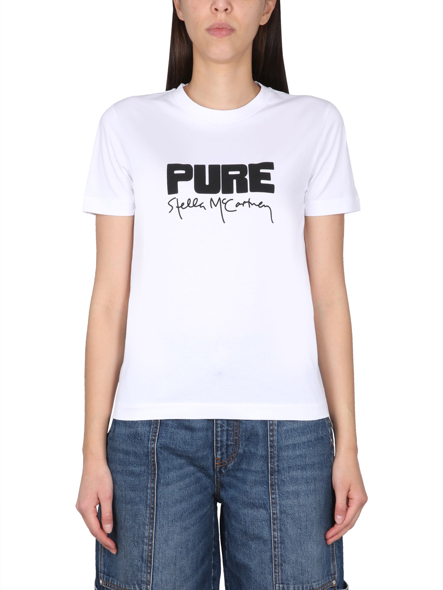 Stella Mccartney Logo Crew Neck Graphic Print Short Sleeves In White