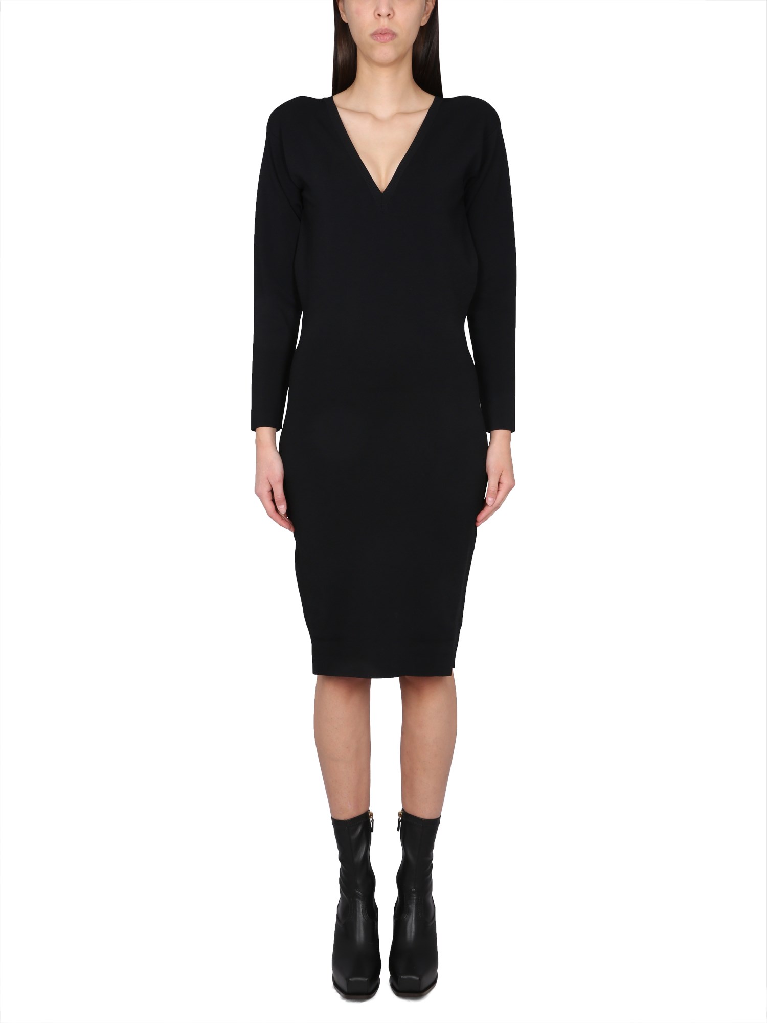 Stella Mccartney V-neck Knitted Midi Dress In Black