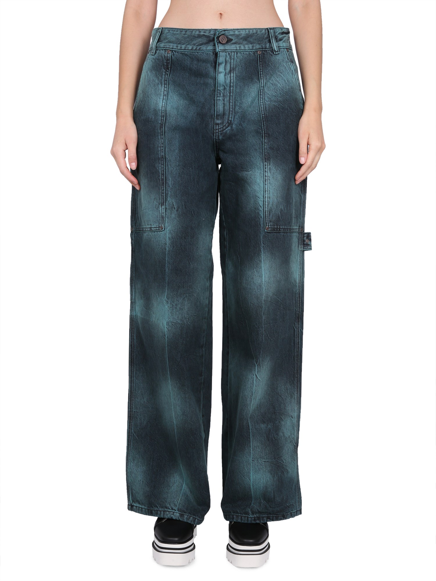 Women Aquamarine Tie-Dye Workwear Wide Leg Jeans