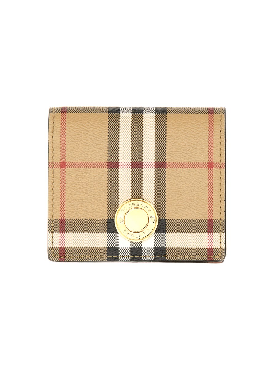 BURBERRY PORTAFOGLIO A LIBRO PICCOLO IN PELLE E CHECK