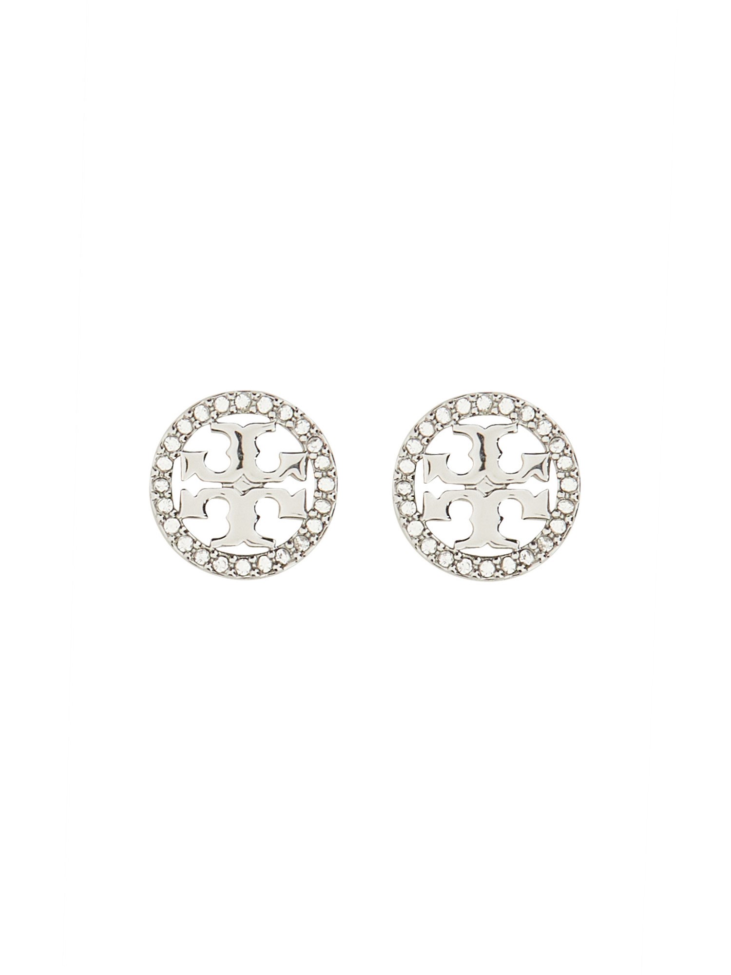 tory burch circle-stud crystal logo earrings