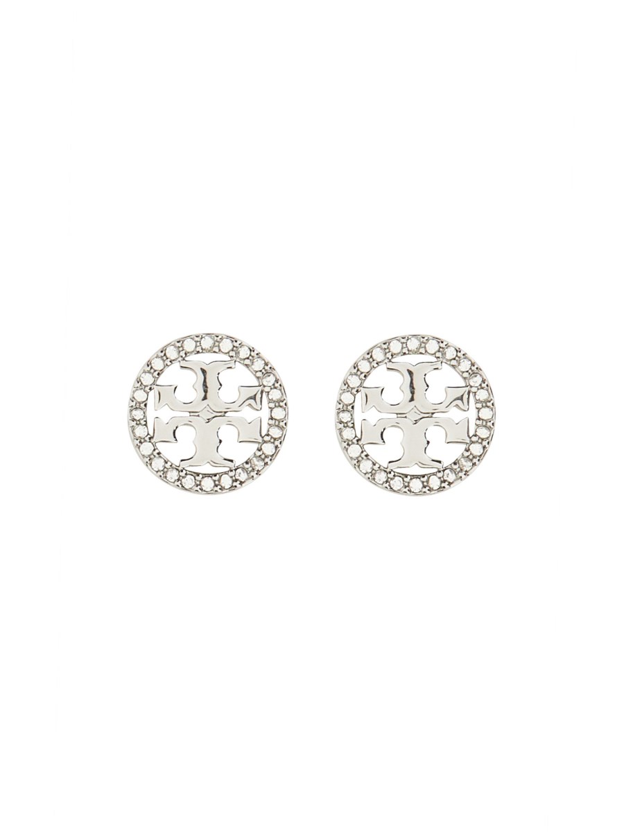 TORY BURCH ORECCHINI CIRCLE-STUD CRYSTAL LOGO