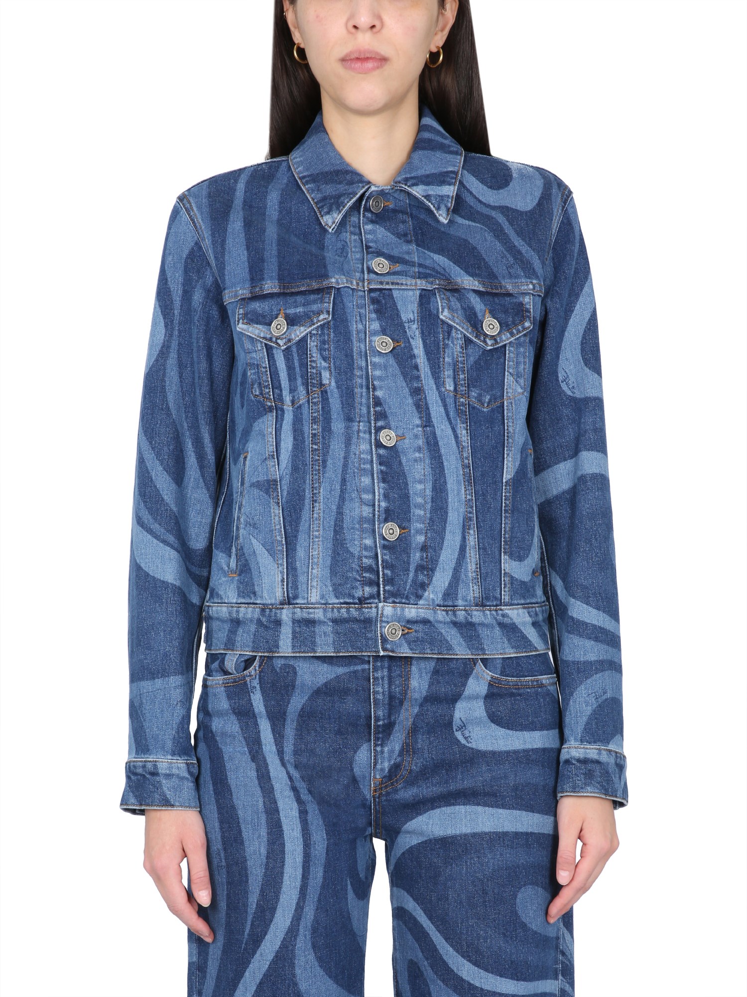 Shop Pucci Marble Print Jacket In Blue