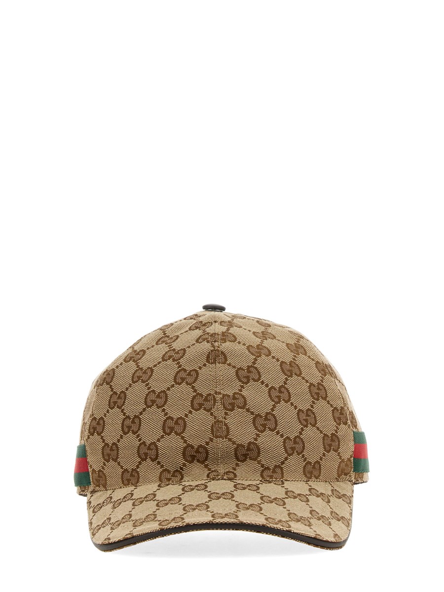 GUCCI - BASEBALL CAP WITH ORIGINAL GG FABRIC WEB AND LEATHER