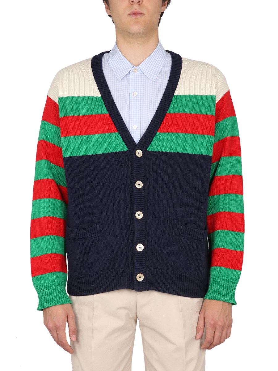 GUCCI CARDIGAN A RIGHE IN COTONE IDROFILO