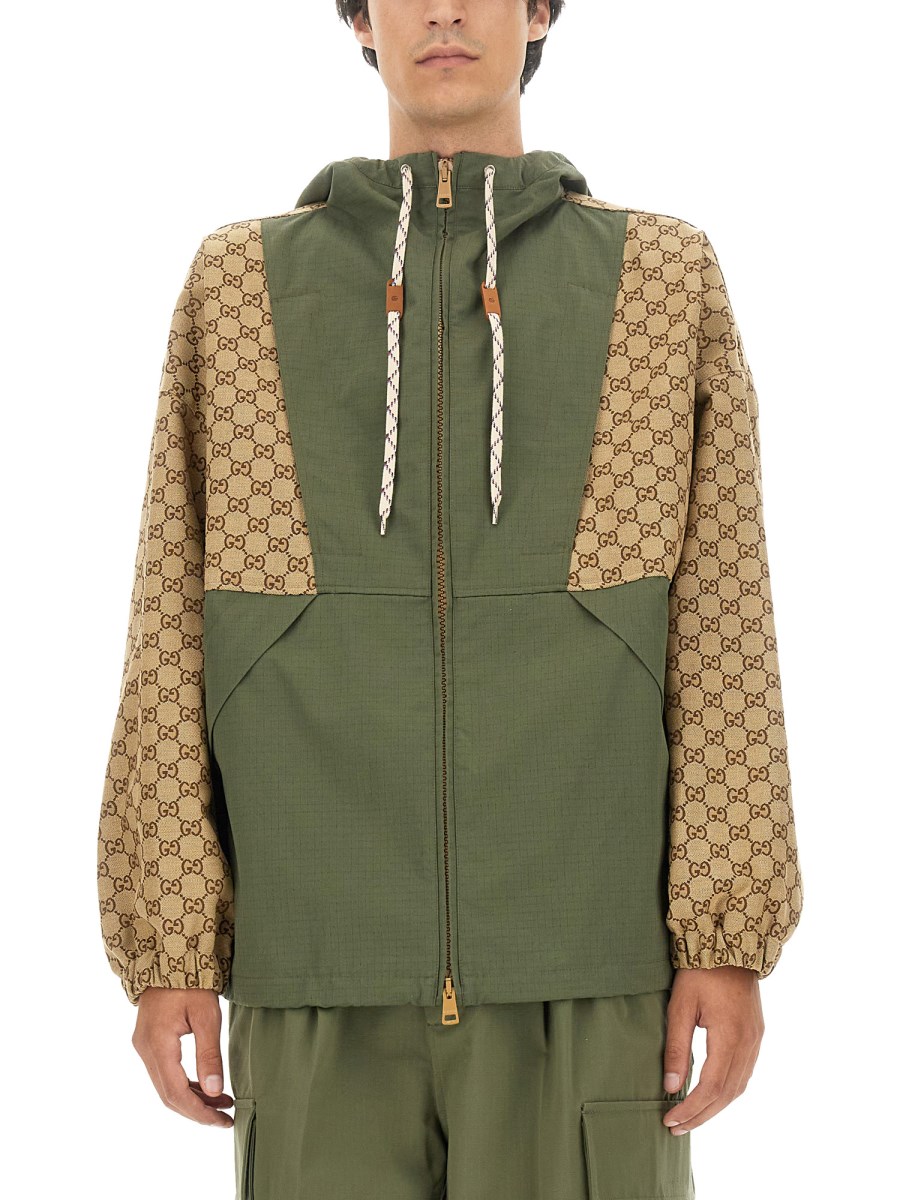 The North Face x Gucci GG canvas bomber jacket in brown/ebony