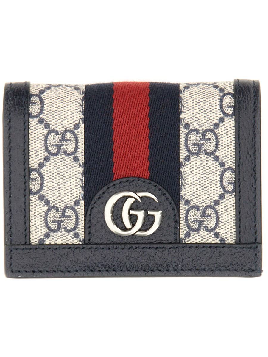 Ophidia GG card case wallet in beige and blue Supreme