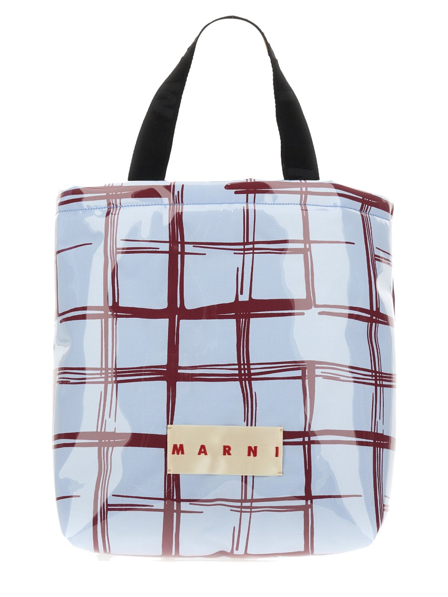 MARNI TOTE BAG IN CANVAS SPALMATO CON STAMPA