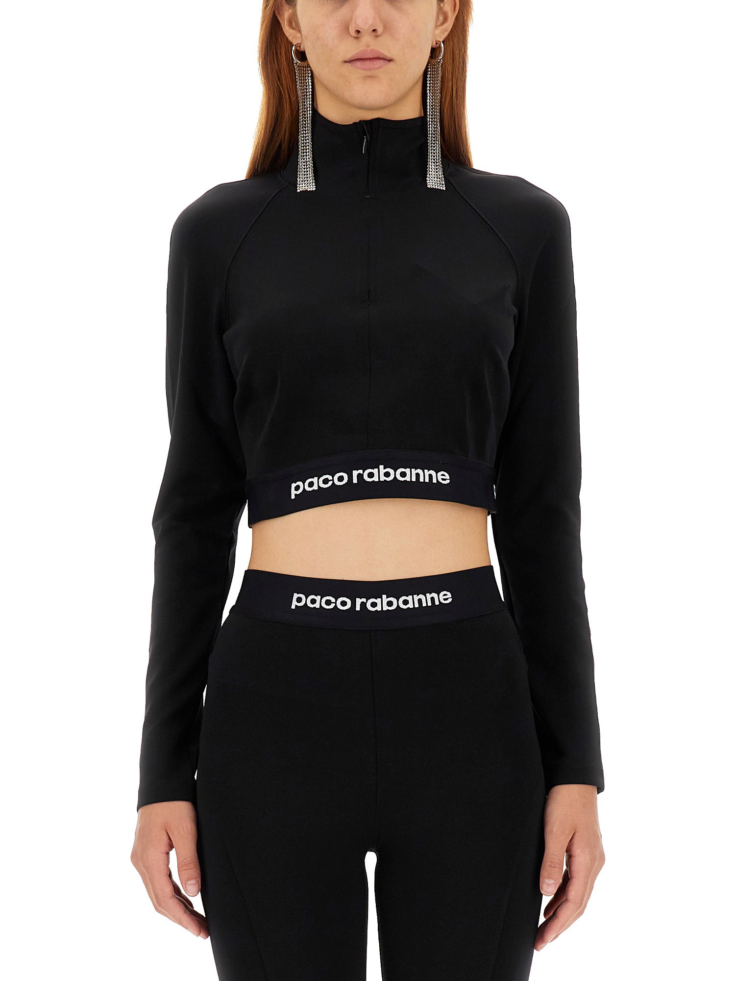 Rabanne Logo-underband Cropped Sweatshirt In Black