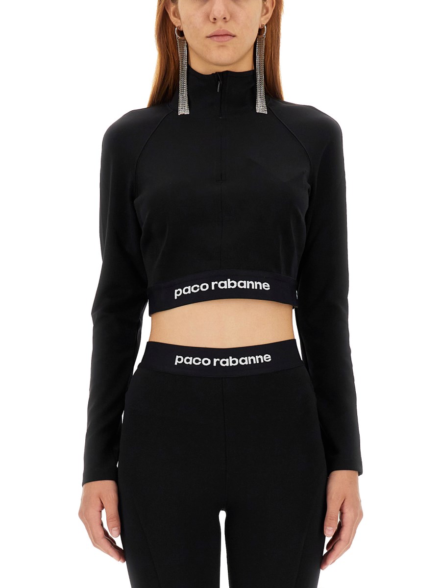 PACO RABANNE TOP CROPPED IN TESSUTO TECNICO CON BANDA LOGO