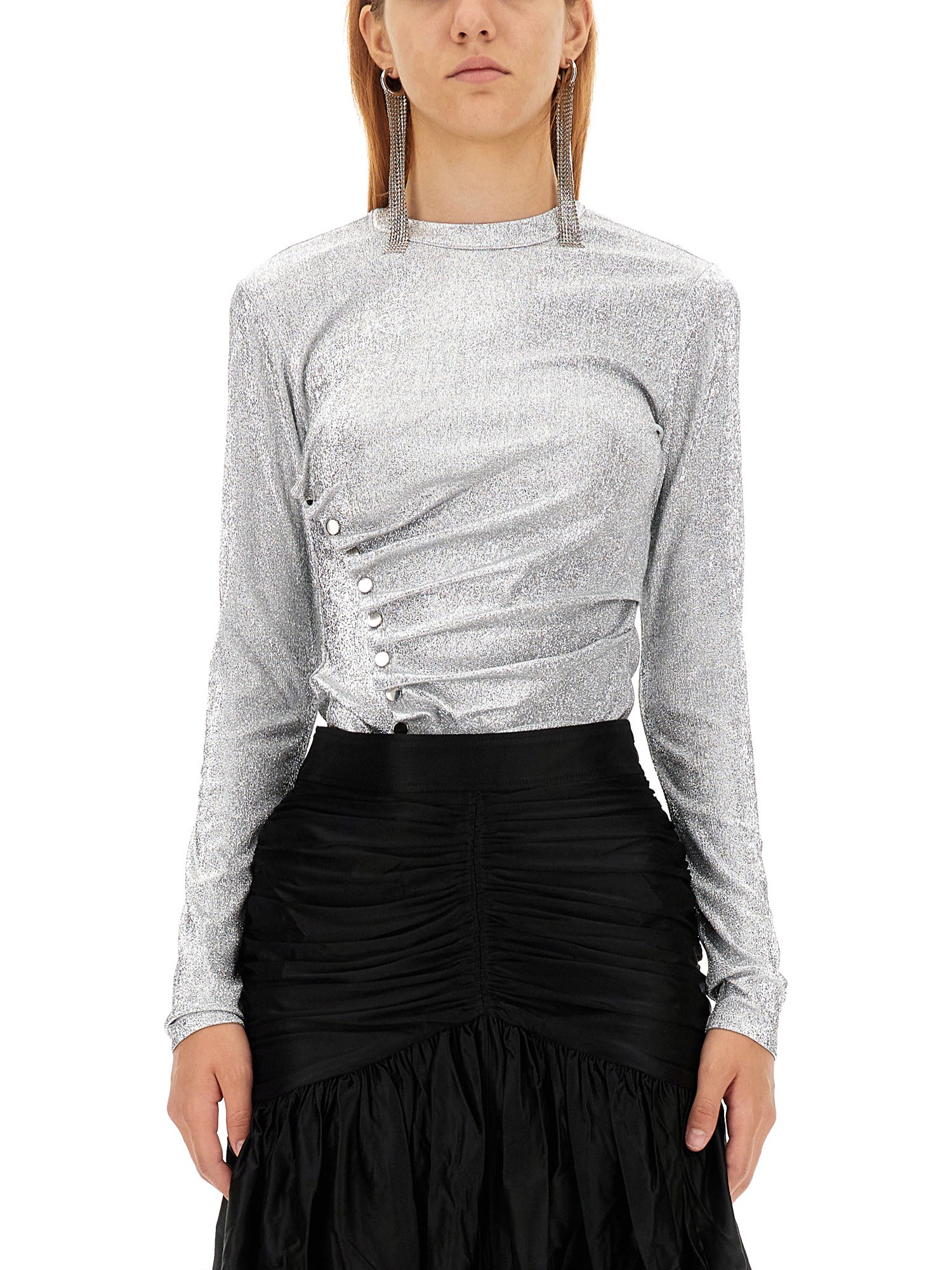 Shop Paco Rabanne Draped Top In Silver