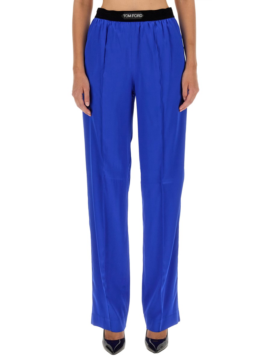 TOM FORD - STRETCH SILK SATIN LOGO PANTS - Eleonora Bonucci