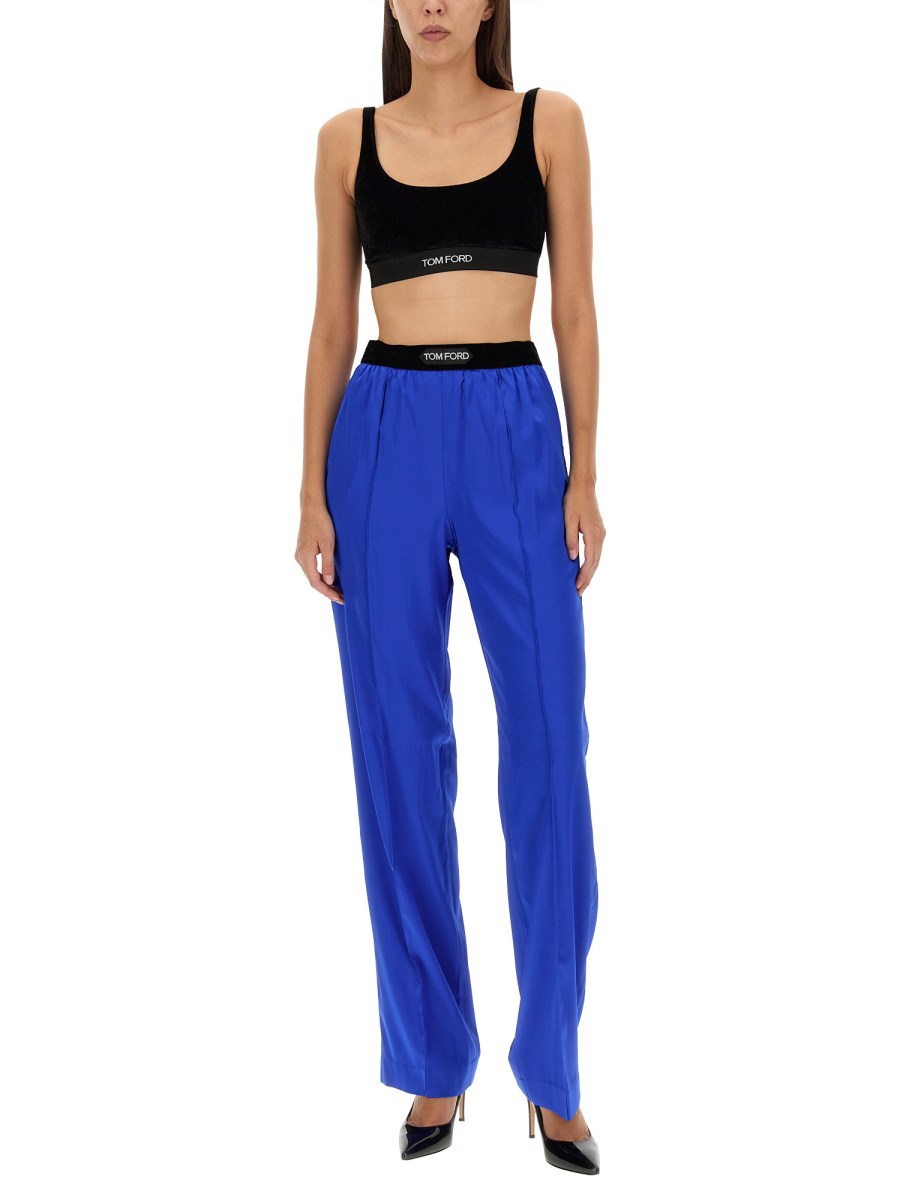 TOM FORD - STRETCH SILK SATIN LOGO PANTS - Eleonora Bonucci