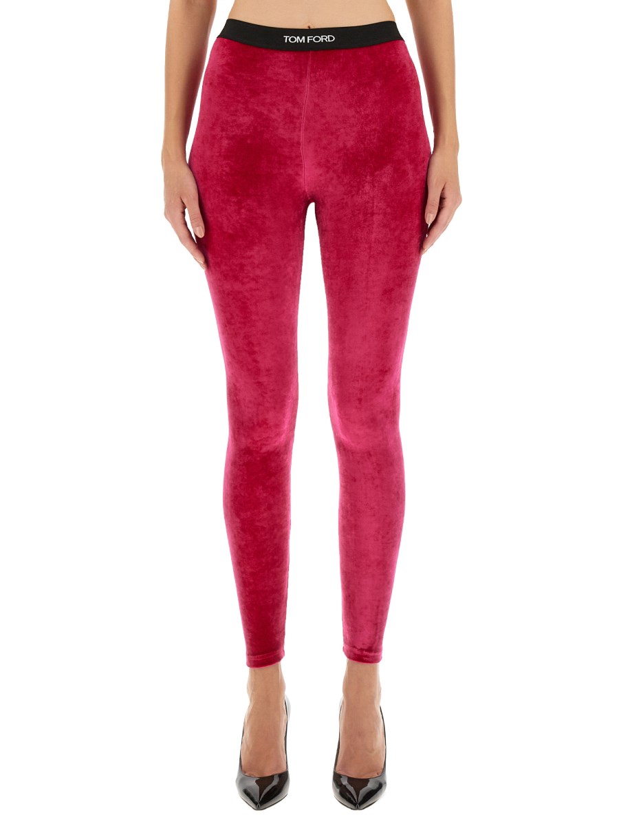 TOM FORD - LEGGINGS CON LOGO IN VELLUTO - Eleonora Bonucci