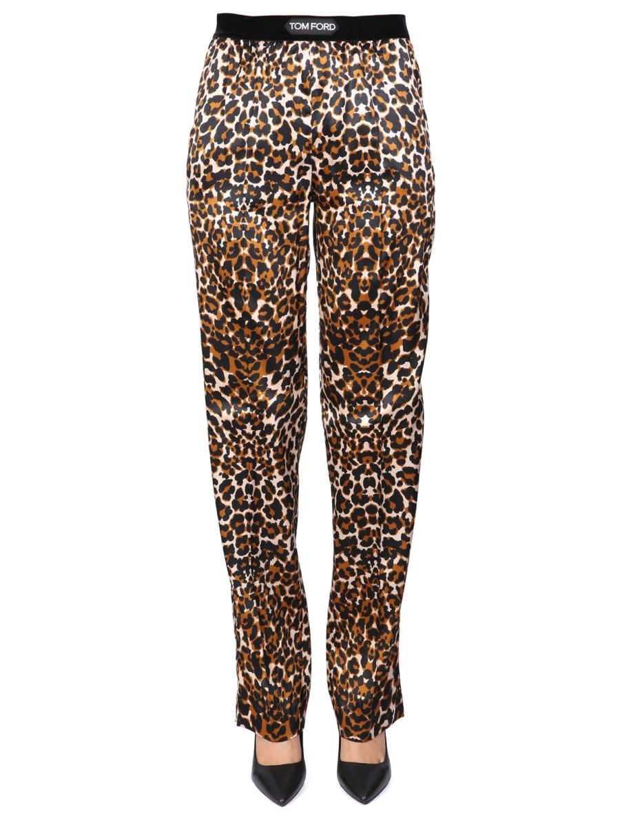 TOM FORD PANTALONE IN SETA CON STAMPA ANIMALIER