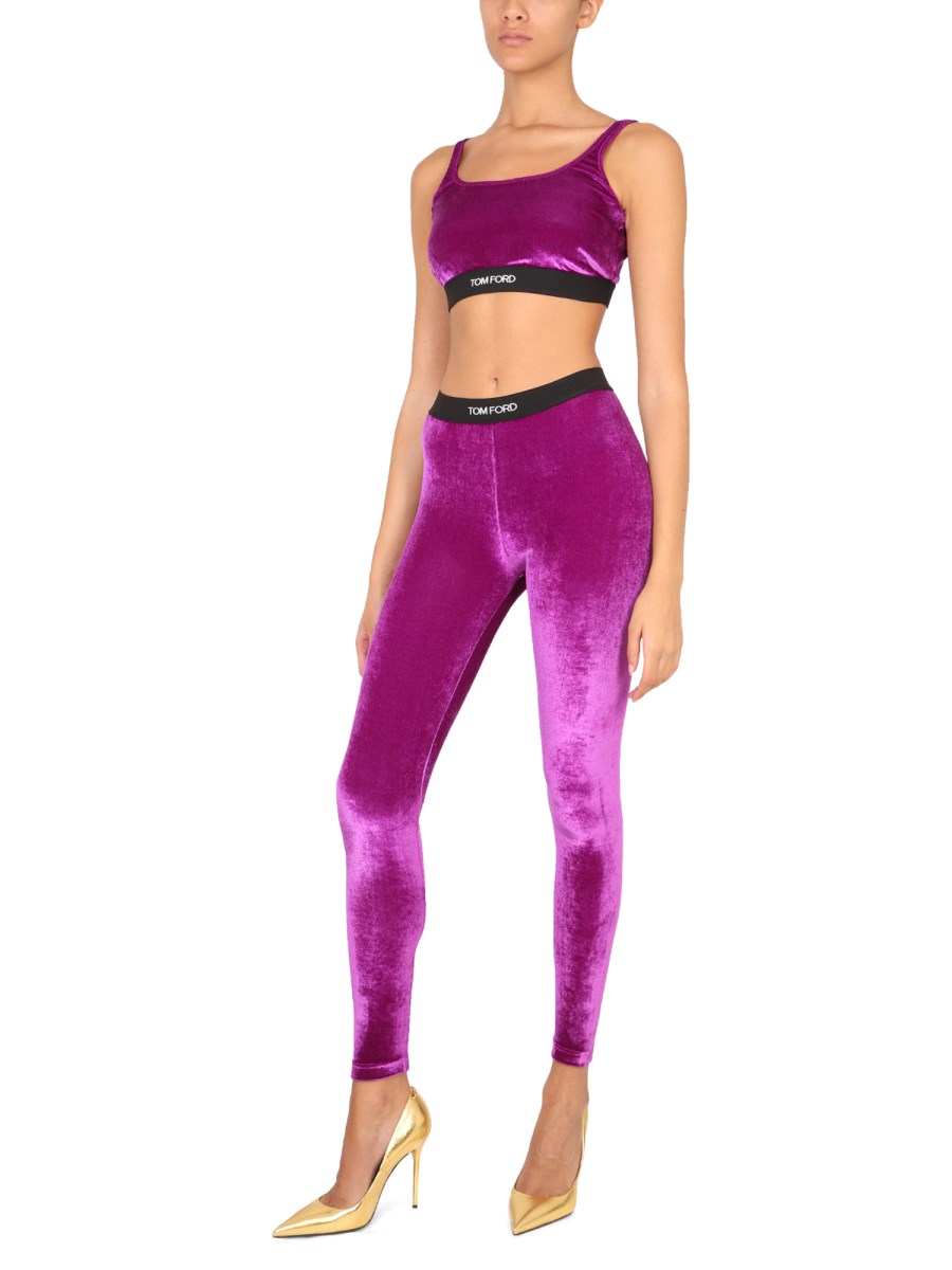 Logo velvet leggings in purple - Tom Ford