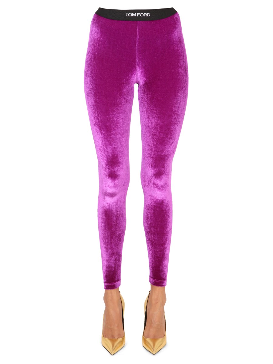 TOM FORD - STRETCH VELVET LOGO LEGGINGS - Eleonora Bonucci