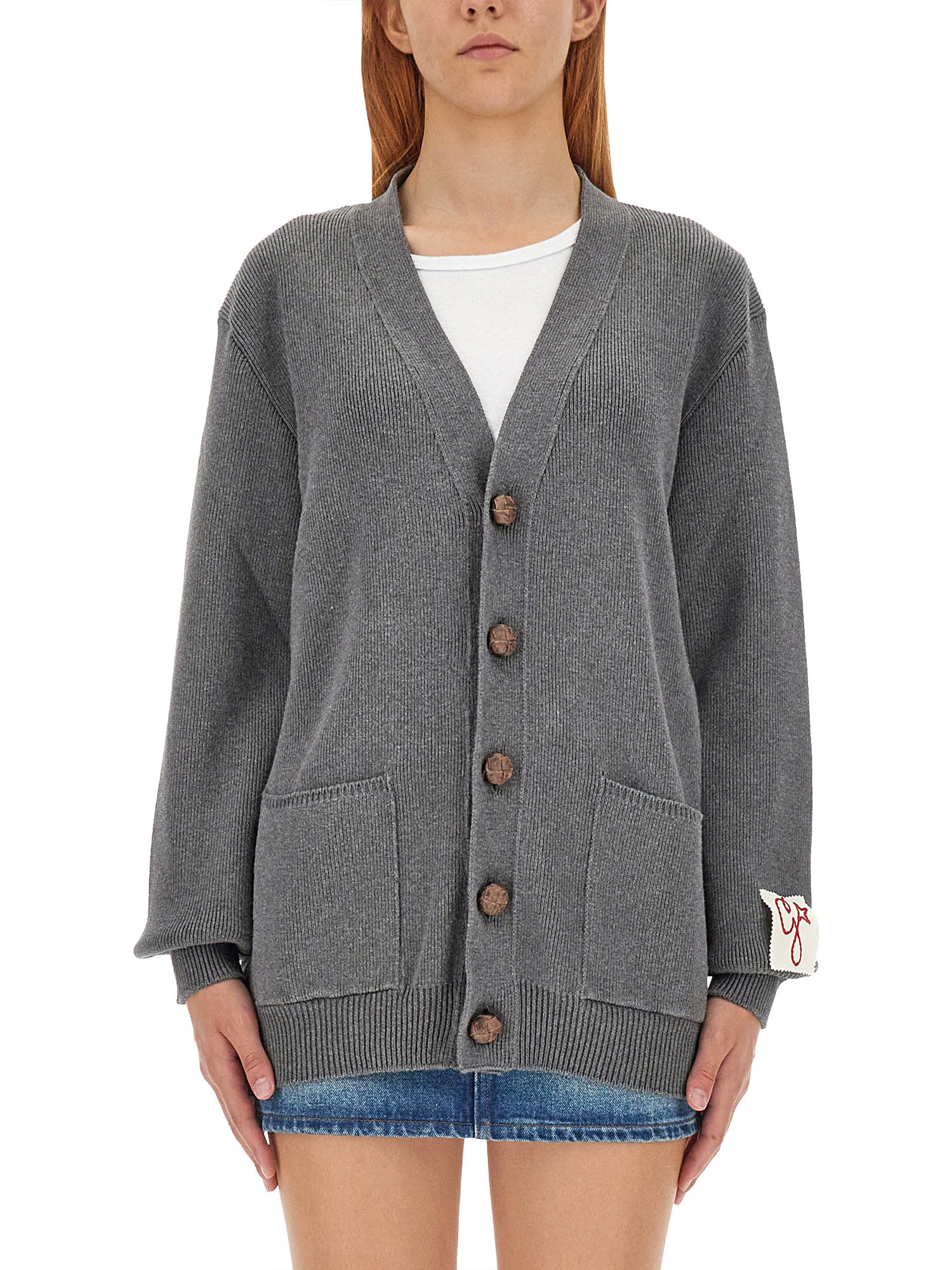 Golden Goose Logo-print Knitted Cardigan In Grey
