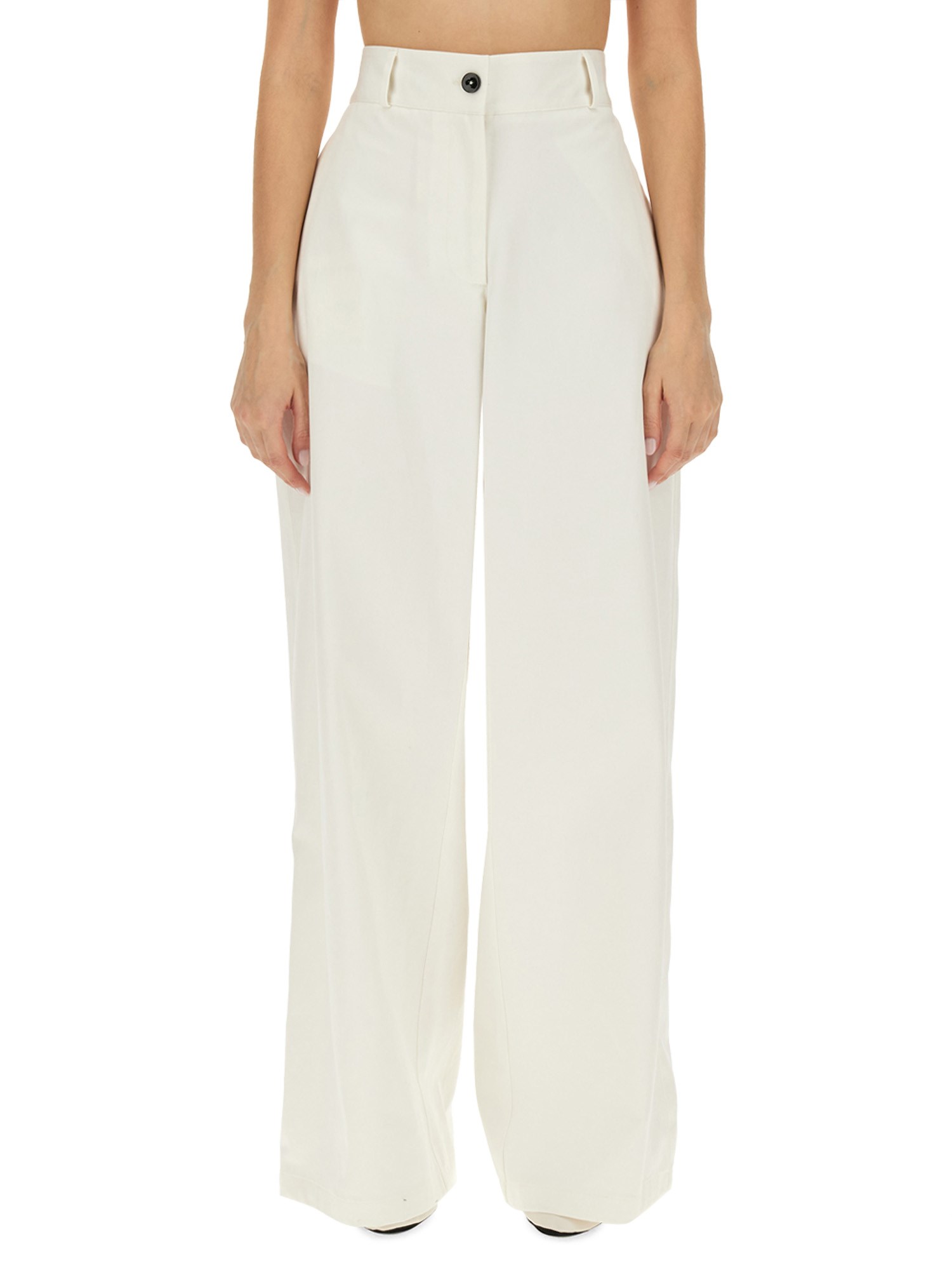 Jil Sander Straight Leg Arched-hem Cotton-linen Trousers In White