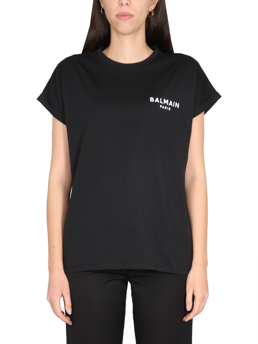 BALMAIN T-SHIRT IN JERSEY DI COTONE CON LOGO FLOCCATO