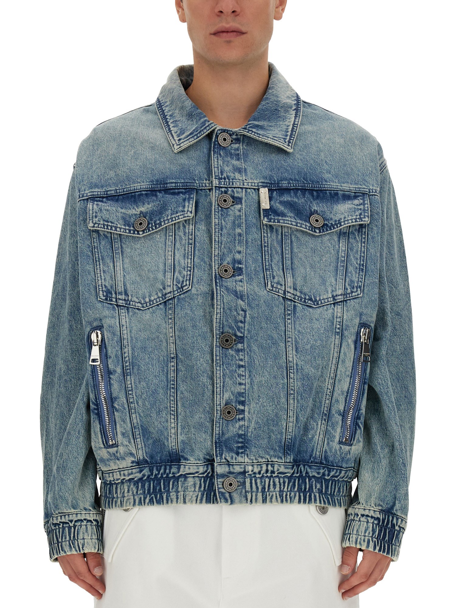 Shop Balmain Denim Jacket In Blue