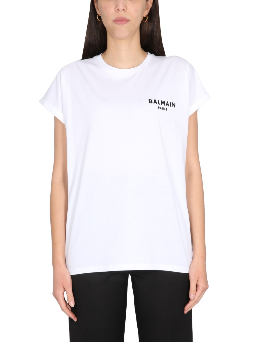 BALMAIN T-SHIRT IN JERSEY DI COTONE CON LOGO FLOCCATO