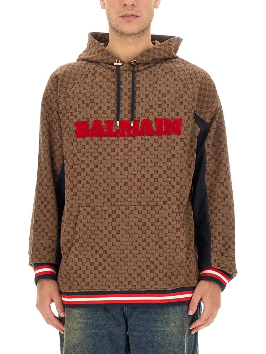 Balmain Monogram Hoodie in Brown