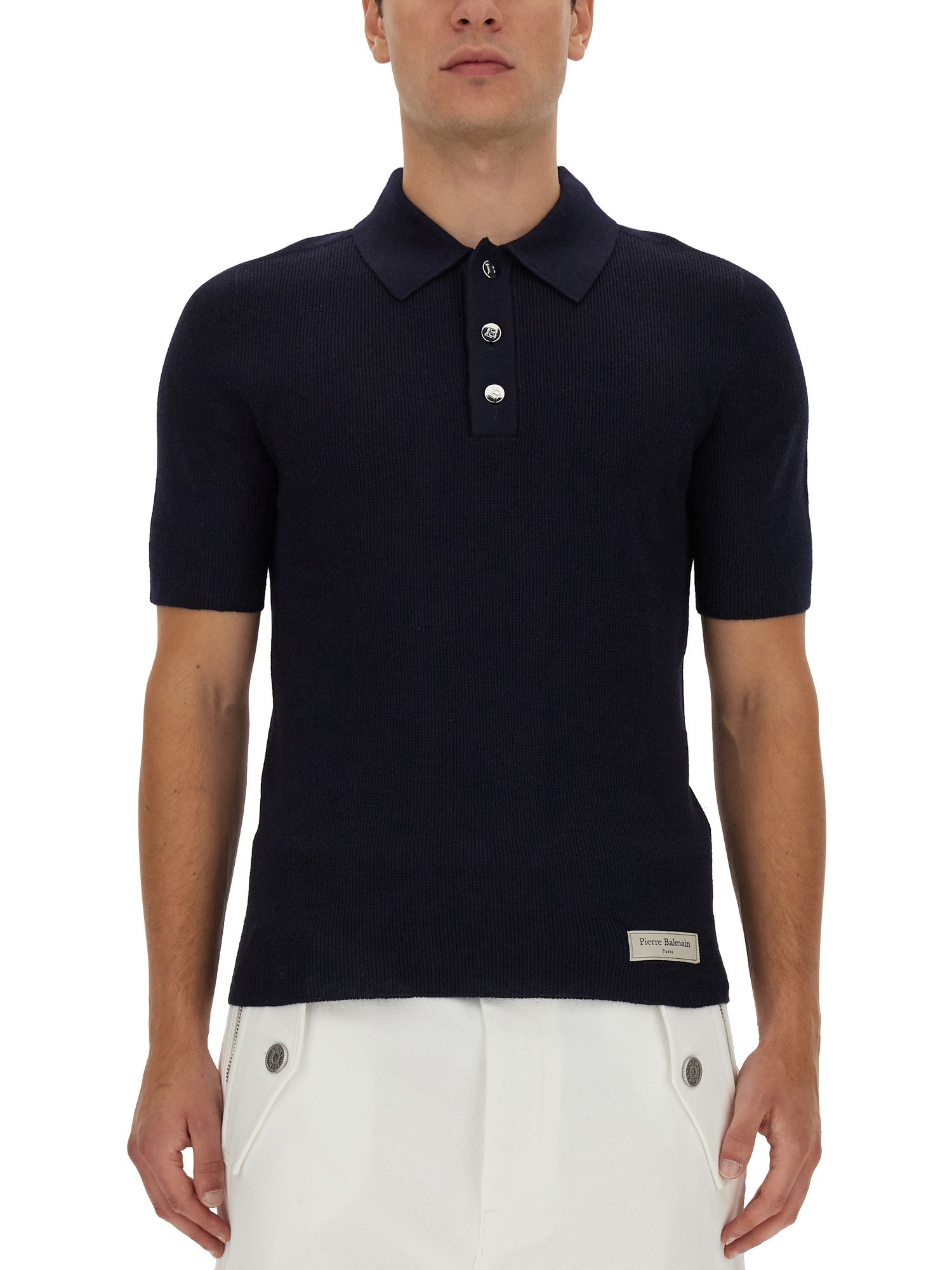 Shop Balmain Polo With Logo Patch In Blue